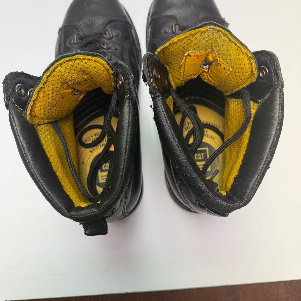Caterpillar Steel Toe Work Boots Mens 9 Black Leather Lace Up Padded Collar